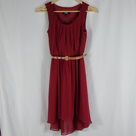 Maroon Belted High-low Sleeveless Sheath Dress - Picture 1 of 11
